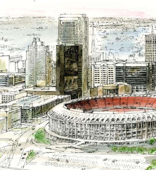 St. Louis art pen&ink hand colored